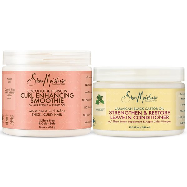SheaMoisture Curly Hair Care Bundle – Coconut & Hibiscus Curl Enhancing Smoothie & Jamaican Black Castor Oil Strengthen & Restore Leave-In Conditioner, Curl Cream, Frizz Control (2 Piece Set)