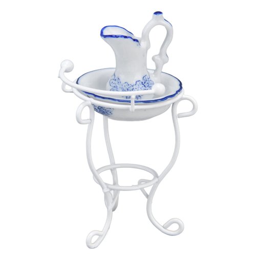 VBESTLIFE Dollhouse Wash Basin,1:12 Dollhouse Washbasin Stand Kettle and Basin Realistic Exquisite Dollhouse Bathroom Accessories