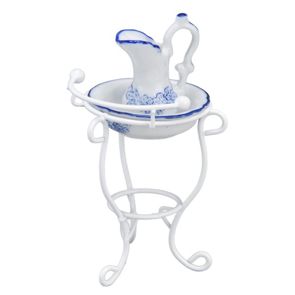 VBESTLIFE Dollhouse Wash Basin,1:12 Dollhouse Washbasin Stand Kettle and Basin Realistic Exquisite Dollhouse Bathroom Accessories