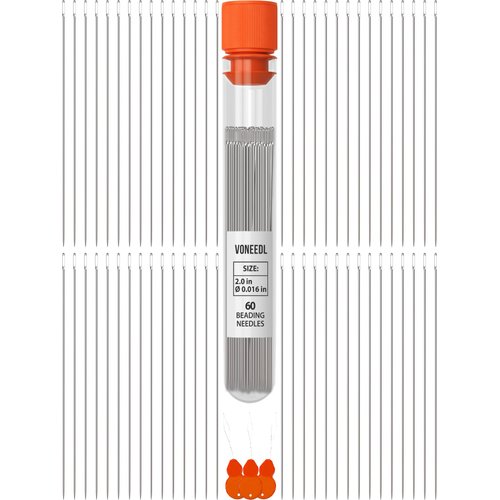 60 Straight Beading Needles with Convenient Storage Tube Size 11-0.4mm (0.015in) Extra Fine Thread Needles - Perfect for Bead and Sequin Embroidery, Jewelry Making, Crafting, and DIY