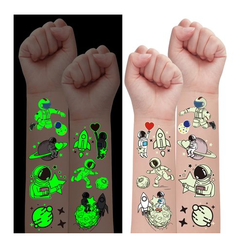 Partywind 225 Styles (30 Sheets) Luminous Space Kids Temporary Tattoos for Party Supplies, Outer Space Party Favors with Astronaut/Planet/Star/Moon, Games for Boys Children