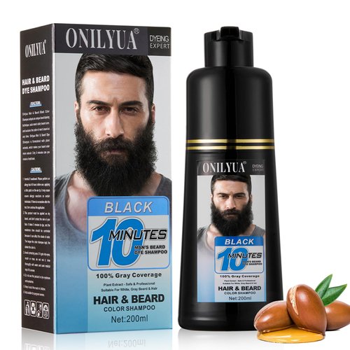 Black Beard Dye for Men, Beard Dye & Hair Dye Shampoo 3 in 1 - Simpler Color Solution for Beard Color & Hair Coloring, Blends Away Gray Hair in Minutes,Lasting Beard Dye Black for Natural-Looking