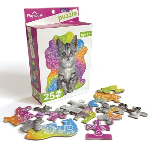 Playhouse Tabby Kitten 25-Piece Die-Cut Shaped Mini Puzzle for Kids