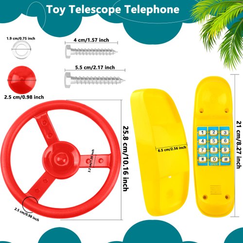 Restroma 4 Pack Playground Accessories for Kids Outdoor Playground Steering Wheel Priate Ship Wheel Plastic Telephone Phone Toy Swing Set for Playground Backyard Playhouse Tree House (Yellow,Red)