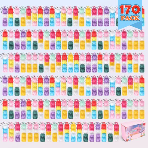 170Pcs Valentines Pop It Fidget Toys Bulk Party Favors for Kids Pop Keychain Sensory Toys Bag Fillers Pop Toddler Birthday Carnival Treasure Classroom Prizes Stress Reliever Anti-Anxiety Toy