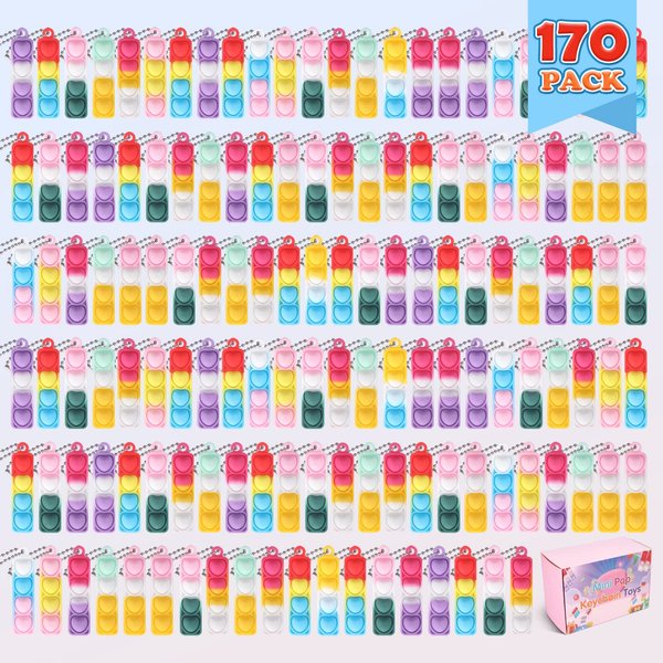 170Pcs Valentines Pop It Fidget Toys Bulk Party Favors for Kids Pop Keychain Sensory Toys Bag Fillers Pop Toddler Birthday Carnival Treasure Classroom Prizes Stress Reliever Anti-Anxiety Toy