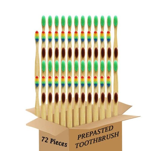 N-amboo Bamboo Toothbrush Prepasted Disposable Toothbrsuh Soft Bristles Prepasted Toothbrush,Disposable Toothbrsuh (72 Colorful)