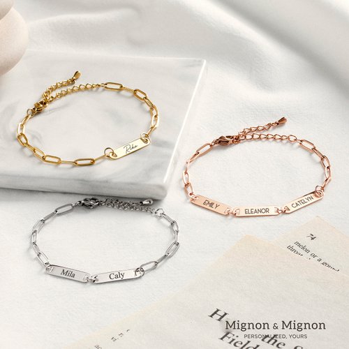 Multiple Name Charm Bracelet for Friendship Mother's Day Gift Couples Names Bracelet Custom Engraved Bracelet Personalized Christmas Gifts for Her -P-1BR-W