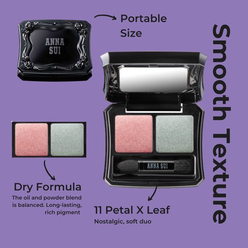 ANNA SUI - Eye Color Compact - Two-Tone Eye Shadow Fillers for Eyeshadow Palette - Pink and Green Long-Lasting Eye Makeup - 11 Petal x Leaf - 0.05 oz.