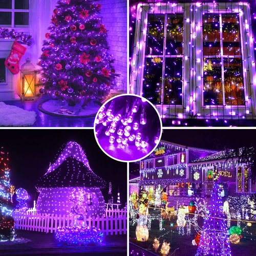 AmyHomie Purple Christmas Lights, 108Ft 300LED Christmas String Lights, 8 Modes Waterproof Fairy String Lights for Outdoor & Indoor Home Patio Garden Party Wedding Decor