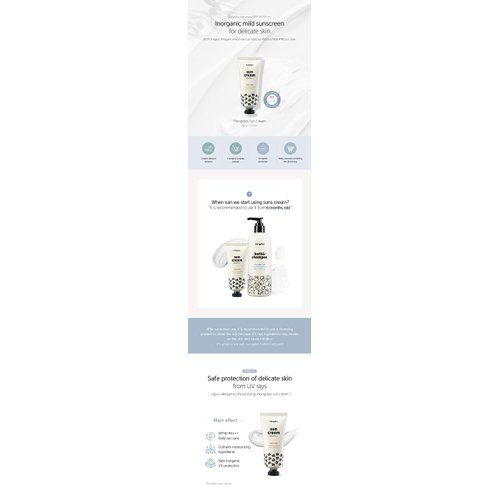 Mongdies Baby Sun Cream SPF30 PA+++ -100% SAFE Moist and Gentle Non-Sticky No White Cast Light-Weight Inorganic Sunscreen, EWG Green, Plant-derived extracts and plenty of deep ocean water- 60ml