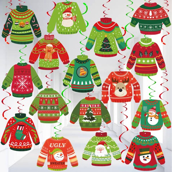 KatchOn, Ugly Sweater Christmas Hanging Decorations - Pack of 30, No DIY | Ugly Sweater Party Decorations | Hanging Christmas Decorations for Christmas Party Decorations | Merry Christmas Decorations
