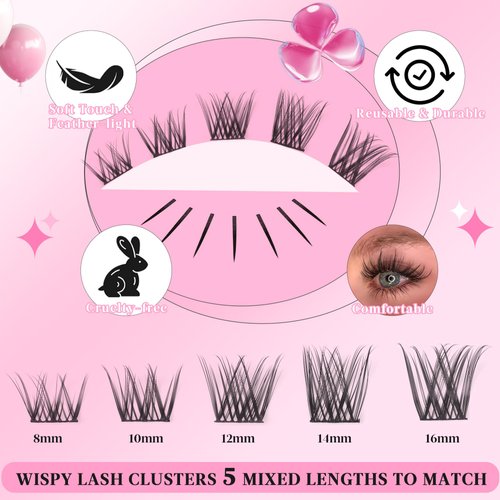 Wispy Lash Clusters With Bottom Lash Cluster Natural Eyelash Clusters 8-16MM Lashes Clusters D Curl Individual Lashes for Beginners DIY Eyelash Extension at Home by Yaiseiko