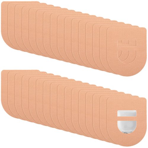 Nuanchu 50 Pieces Adhesive Patches Compatible with Omnipod Shower Waterproof Pre-Cut Adhesive Patches with Strap Pre-Cut Sweatproof Tape Continuous Glucose Monitor Protection (Beige)