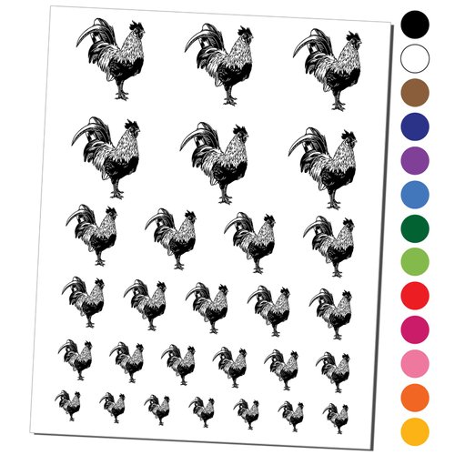 Handsome Rooster Chicken Temporary Tattoo Water Resistant Fake Body Art Set Collection - Black (One Sheet)