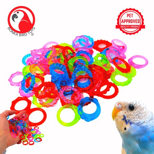Bonka Bird Toys 2954 Pk72 Tiny Crystal 0.75" Rings, Parrot Foot Talon Craft Part Cage Toys, Conure, Quaker, Ringneck, and Similar