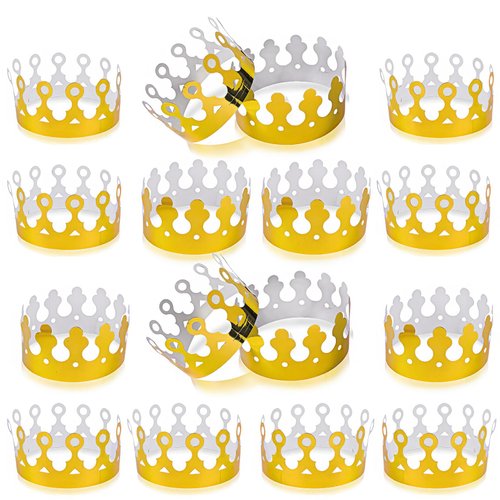 ArtCreativity Gold Foil Birthday Party Crowns for Kids, Bulk Pack of 24, Golden Paper Birthday Hats in 2 Fun Designs, Adjustable and Reusable, Royalty Party Decorations, Crown Party Supplies