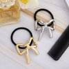 HINZIC 2Pcs Bow Hair Ties Gold Silver Bowknot Hair Scrunchies Elastics Metal Ponytail Holder Christmas Valentines Hair Accessories for Women Teen Long Thick Thin Curly Hair