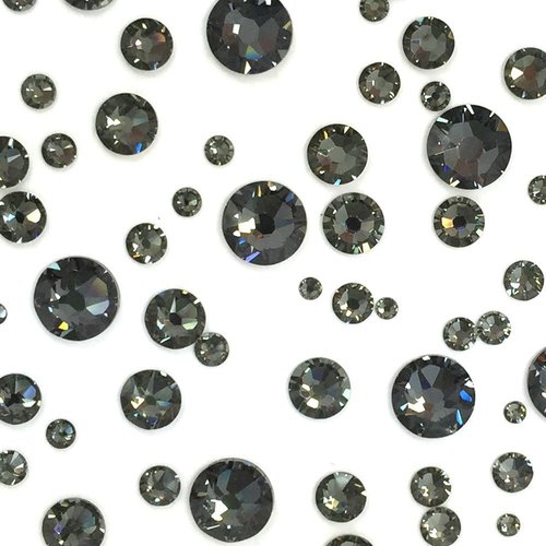 BLACK DIAMOND (215) 144 pcs Swarovski 2058/2088 Crystal Flatbacks rhinestones nail art mixed with Sizes ss5, ss7, ss9, ss12, ss16, ss20, ss30