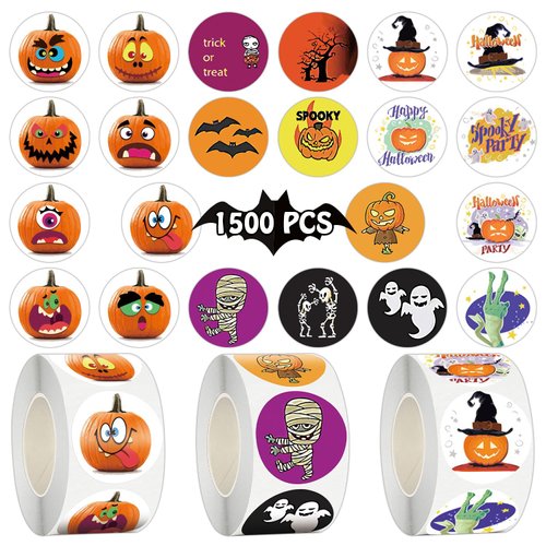 Partywind 1500 PCS Halloween Stickers Roll, Happy Halloween Stickers Labels for Kids Party Decora...