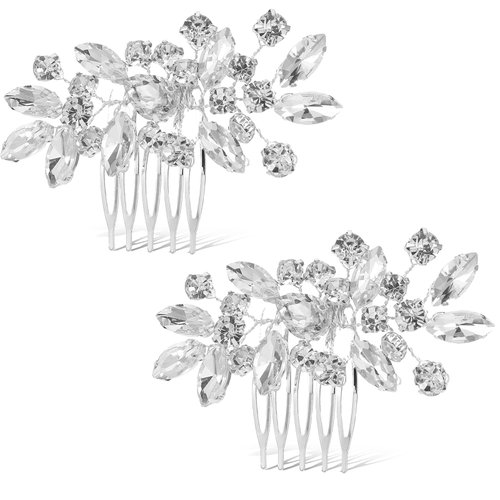 2PCS Silver Bridal Hair Comb Wedding Hair Comb Crystal Hair Accessories for Women Silver Rhinestone Hair Combs Wedding Crystal Hair Accessories for Wedding, Parties, Prom