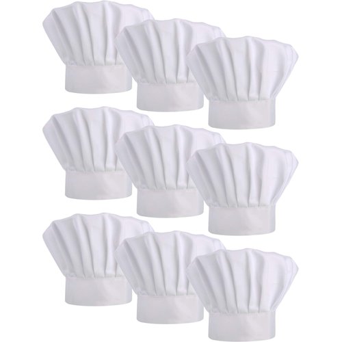 9 Pieces Chef Hats Adjustable Cooking Hat Elastic Kitchen Baker Caps for Adults (White)