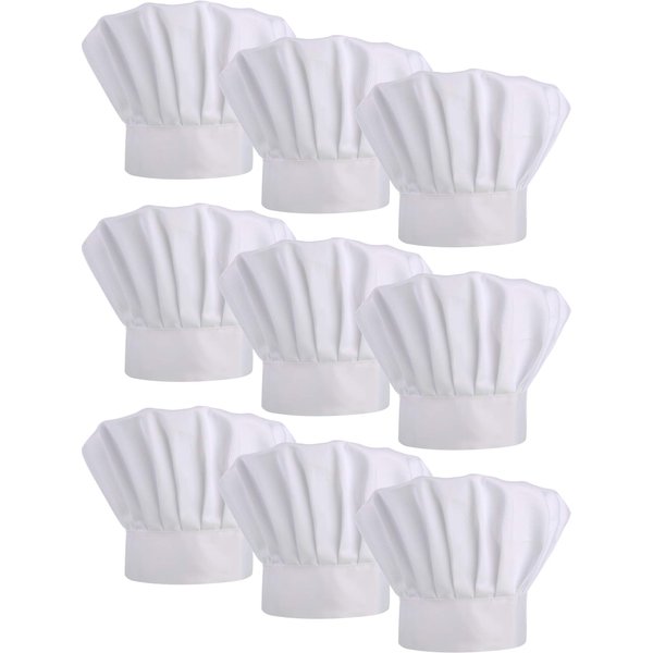 9 Pieces Chef Hats Adjustable Cooking Hat Elastic Kitchen Baker Caps for Adults (White)