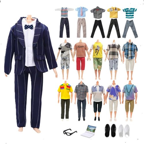 11.5 Inch Doll Clothes and Accessories Doll Outfit for 12 Inch Boy Doll,Including 1 Suit,1 Shirt, Random 4 Tops,Random 4 Pants,1 Pair of Glasses,2 Pairs of Shoes and 1 Computer