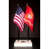 Made in the USA. 1 American and 1 United States Marine Corps Rayon 4"x6" Office Desk & Little Table Flag Executive Set, Includes a 2-hole White ArcticSno Flag Base with a USA Great Seal and two flags