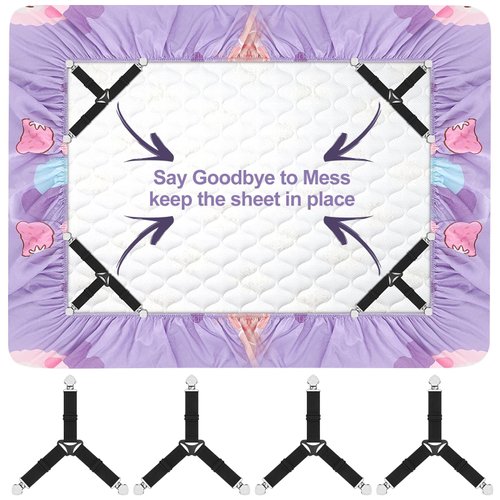 Nanateer Bed Sheet Fasteners, Triangle Sheet Straps Mattress Clips, 3 Way Fitted Bed Corner Holder Sheet Suspenders Grippers for Bedding Sheets, Mattress Covers, Sofa Cushion (4PCS)