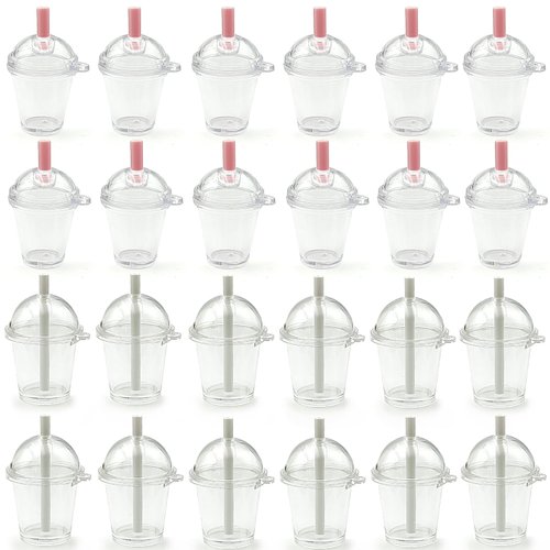 Mini Transparent Dollhouse Cups Mini Coffee Cups Miniature Ice Cream Cups for Keychain DIY Crafts and Doll Accessories Toys (24PCS)
