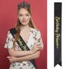 CAVETEE Princess Crown and Birthday Princess Sash,Black Birthday Tiara With Glitter Sash for Princess Party Decorations Happy Birthday Accessories Birthday Crown and Tiara for Women Girls
