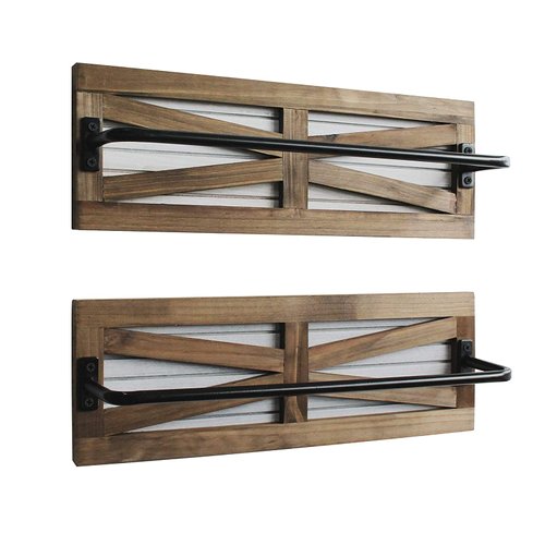 2PCS Rustic Towel Rack for Bathroom Wall Mounted, Wall Mounted Wood Hanging Bathroom Towel Holder and Organizer for Kitchen Storage Organizer Rack, Bathroom Towels, Robes, Clothing (Brown)
