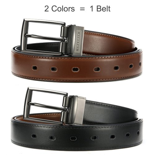 CHAOREN Most Size Boys Reversible Belt Easy to Use, Kids Leather Belt 1.25" Width, Black & Brown (Cognac) Dress Belt with Gift Box