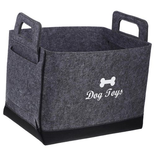 VILLFUL Felt Dog Toy Box Pet Toy Storage Basket for Organizing Dog Toys Supplies and Cat Toys Versatile Storage Bin for Dogs Stylish Gray Design for Pet Owners