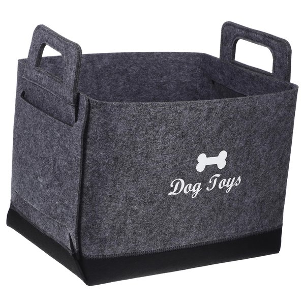 VILLFUL Felt Dog Toy Box Pet Toy Storage Basket for Organizing Dog Toys Supplies and Cat Toys Versatile Storage Bin for Dogs Stylish Gray Design for Pet Owners