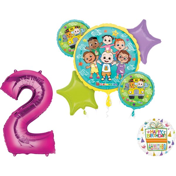 Anagram Cocomelon Girl 2nd Birthday Party Supplies Foil Balloon Bouquet Decorations