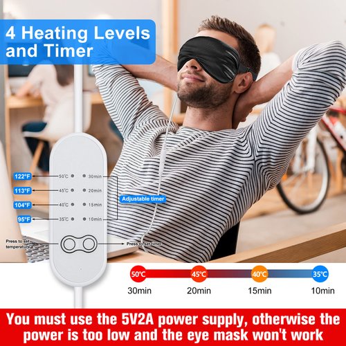 2 Pieces Silk Heated Eye Mask for Dry Eyes USB Steam Warm Compress for Puffy Eyes Adjustable Temp Sleep Eye Mask for Dry Eye, Chalazion, Blepharitis, Stye (Black, Grey)