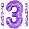 Purple Number 3 Balloons, 40 Inch Giant Number Balloons Foil Mylar Helium Purple Number 3 Balloons for 3th Birthday Party Supplies Anniversary Event Celebration Decorations
