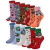 Ayla 12 Pairs Pack Kids Girls Colorful Creative Fun Novelty Design Crew Socks (4-6, Christmas)