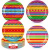 Blushtier 60 Pcs Fiesta Paper Plates, Stripes Fiesta Paper Plates 7 Inch Mexican Dinner Plates Disposable Colorful Floral Party Plates for Cinco De Mayo Dance Piñata Taco Party Supplies