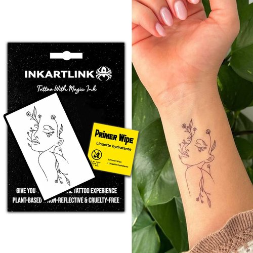 INKARTLINK Semi Permanent Tattoos, Tattoos for Women, Holiday Tattoos, Party Favors, Lasts 7-15 Days, Waterproof and Non-reflective, Unique Design(Woman Flower)