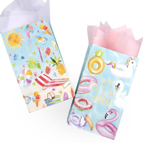 24 PCS Swimming Pool Party Favor Bags with Stickers - Pool Party Candy Bags – Pool Goodie Gift Treat Bags Pool Party Themed Birthday Party Supplies