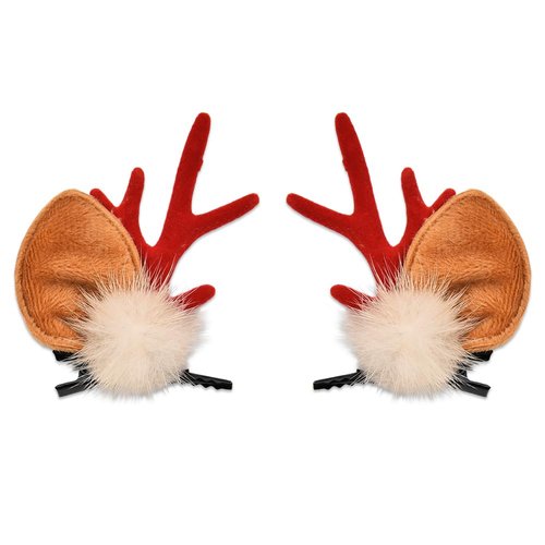 Deer Ears Hair Clip Christmas Reindeer Antlers Hair Clips for Girls Red Deer Horns And Elk Ears Hair Barrettess for Xmas Party Hairpins Deer Cosplay Costume for Women Christmas Hair Accessories