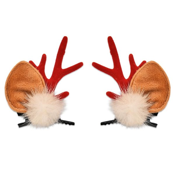 Deer Ears Hair Clip Christmas Reindeer Antlers Hair Clips for Girls Red Deer Horns And Elk Ears Hair Barrettess for Xmas Party Hairpins Deer Cosplay Costume for Women Christmas Hair Accessories