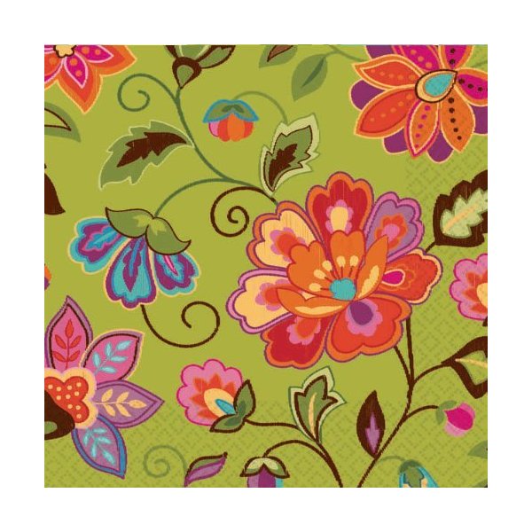 Amscan Decorative Fresh Impressions Party Beverage Paper Napkins (16 Pack), 5 x 5", Green