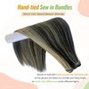 Sew in Hair Extensions Real Human Hair Black and Blonde Weft Hair Extensions Human Hair Natural Straight Hair Weave Bundles Black Hair with Blonde Highlights Sew in for Women 12 Inch 80G