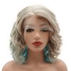 Meiyite Hair Curly Short 13inch Honey Blonde Blue Mix Wig Half Hand Tied Heat Resistant Synthetic Lace Front Wigs