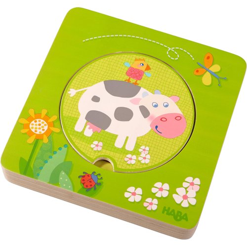 HABA On The Farm 5 Piece Wooden Puzzle with Layered Disks for Ages 12 Months and Up