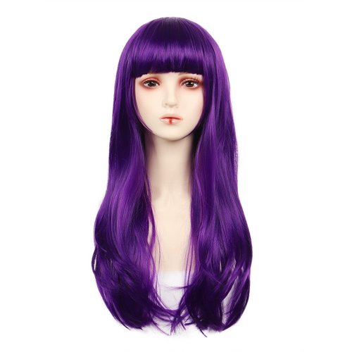 Sukyfecde M3GAN Wig Mermaid Red Wigs Descendants Mal Straight Hair Rapunzel Curly Hair Jasmine Costume Wigs (Descendants-Purple-P0156, One Size)